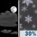Tonight: A chance of snow showers, mainly after 5am.  Increasing clouds, with a low around 26. West wind 5 to 7 mph becoming calm  in the evening.  Chance of precipitation is 30%.