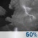 Friday Night: A chance of showers, with thunderstorms also possible after 8pm.  Mostly cloudy, with a low around 65. Chance of precipitation is 50%.